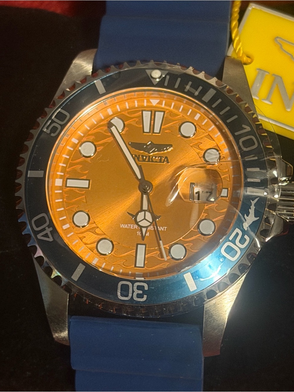 Invicta Men's Orange Dial Swim Watch with Blue Strap and Stainless Bezel